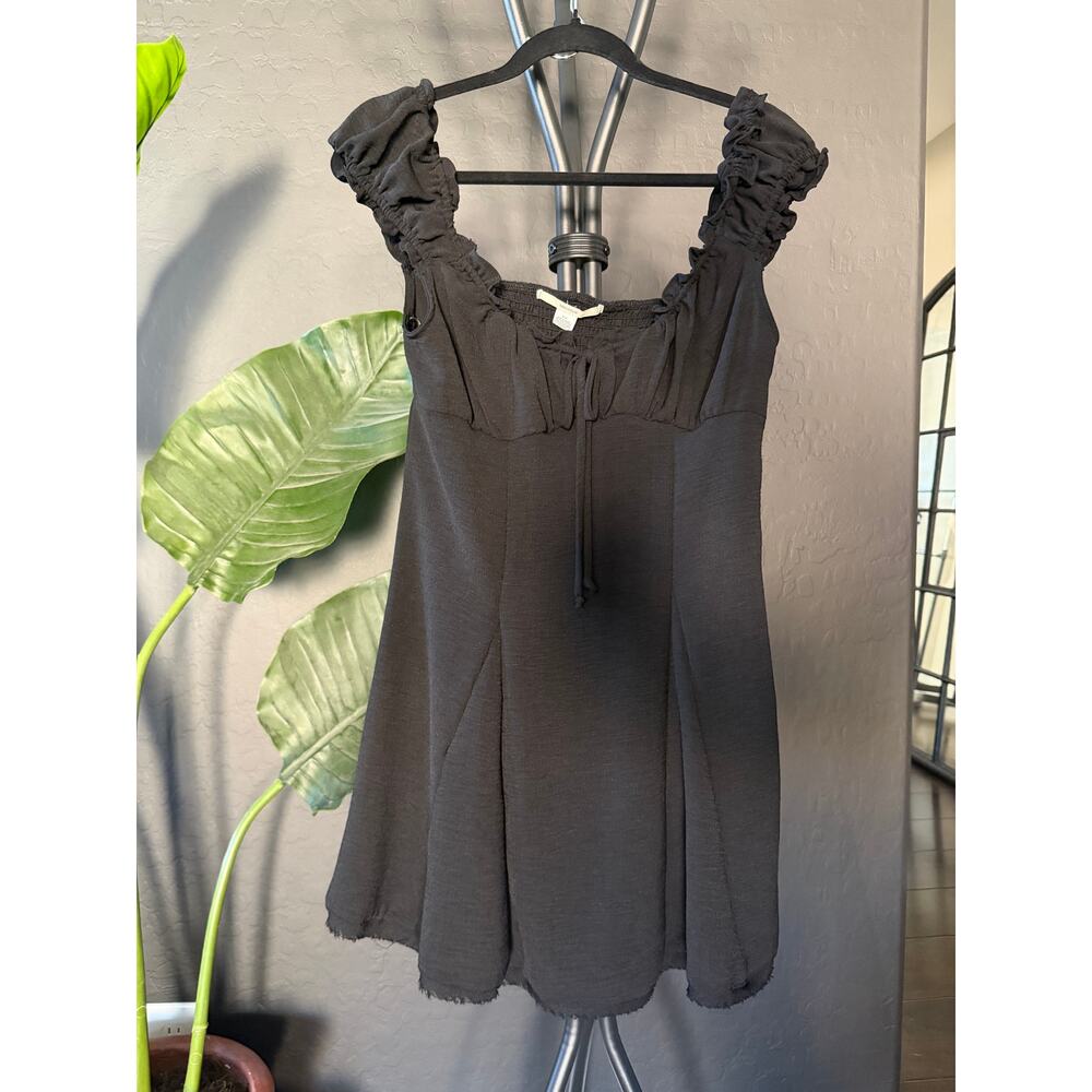 Urban Outfitters Kimchi Blue Black Smocked Ruffle Strap Mini Dress NWT